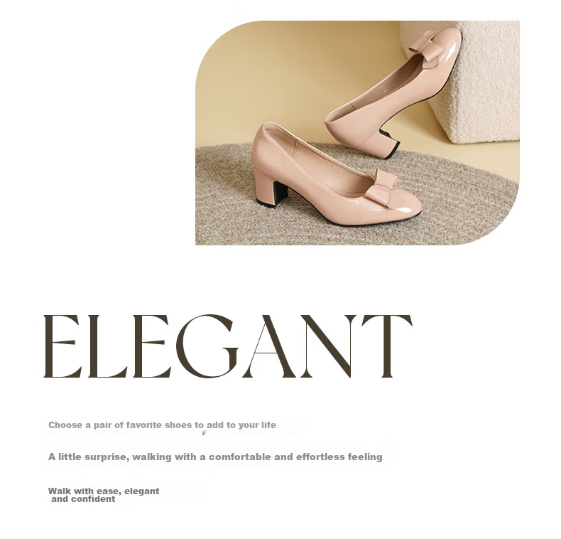 Daphne Nude Pink High Heels Women 2026 New Summer Comfortable Bowknot Chunky Heel Round Toe Nude Pink Size 37 2