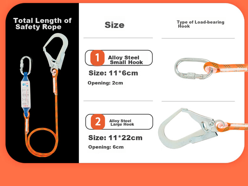 SHANDUAO Half-Body Three-Point Safety Harness High-Altitude Work National Standard AD9022 Quick-Release Double Small Hooks 1.8m 15