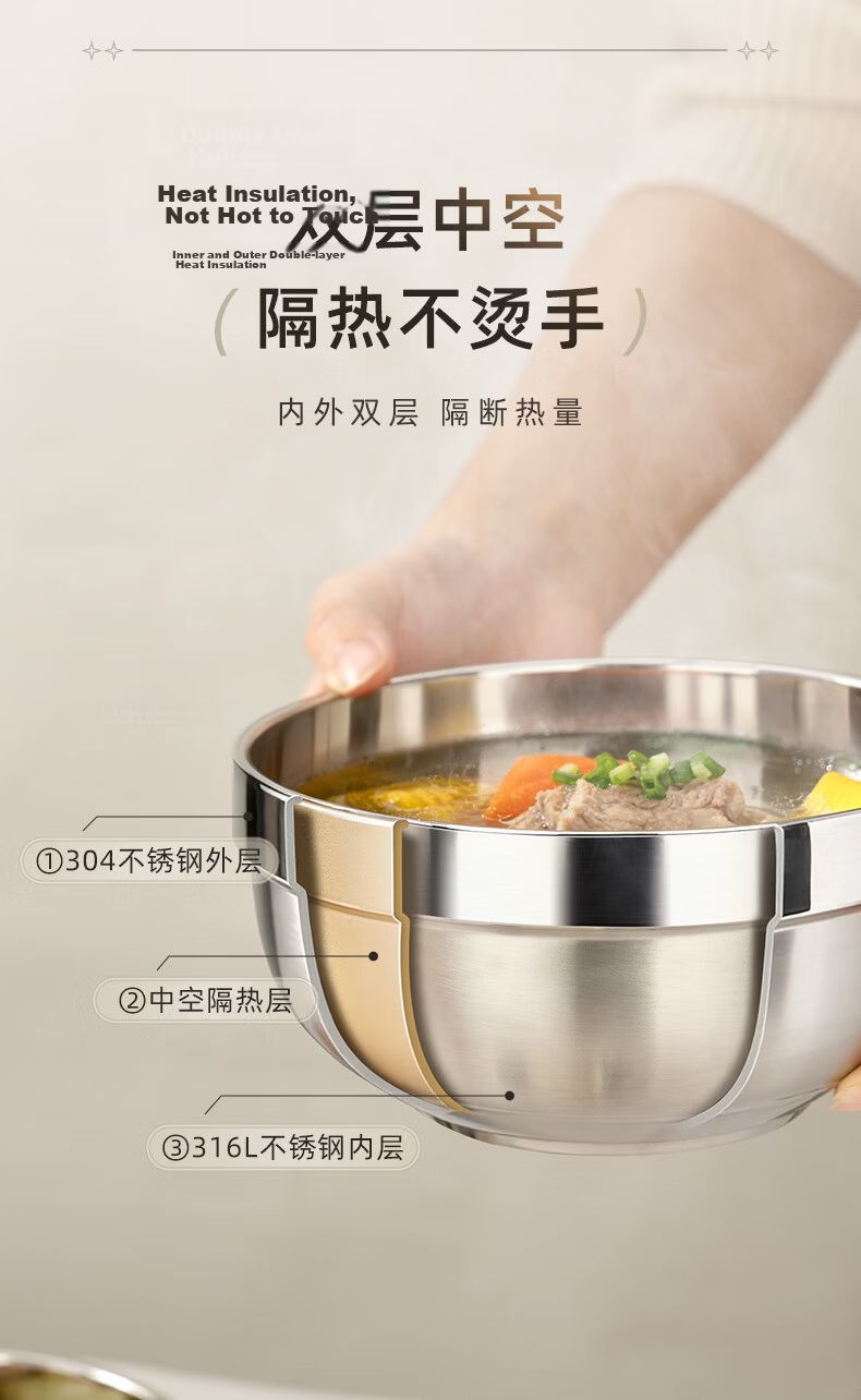 Newair 316L Stainless Steel Bowl Food Grade 2026 New Double-Layer Thickened Insulated Personal Ramen Bowl for Home Use 7
