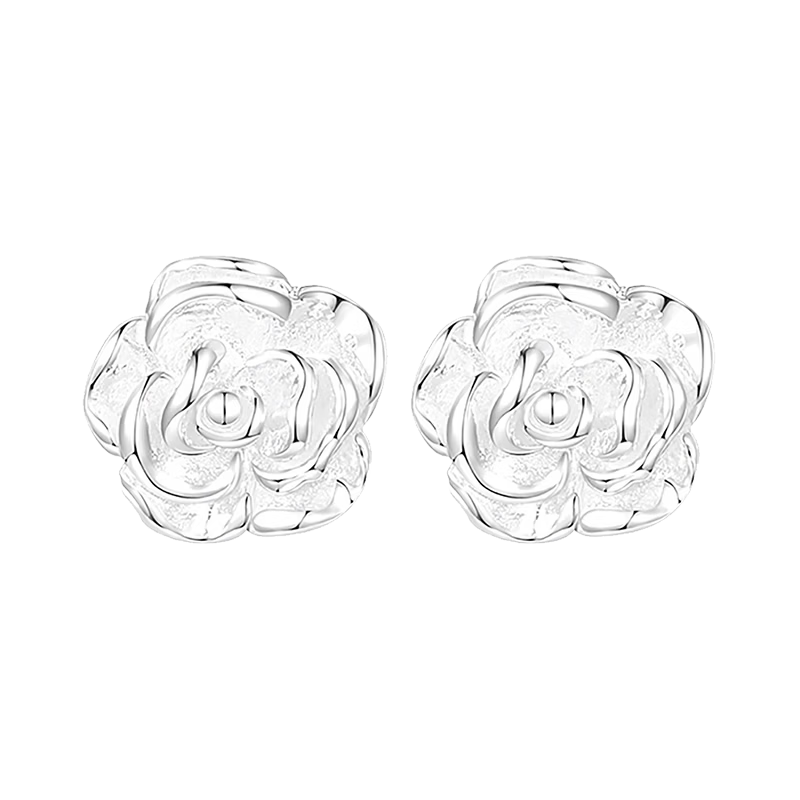 ALLOVE Pure Silver Camellia Stud Earrings for Women 925 Sterling Silver Ear Jewelry Birthday Qixi Valentine's Day Gift for Girlfriend Wife