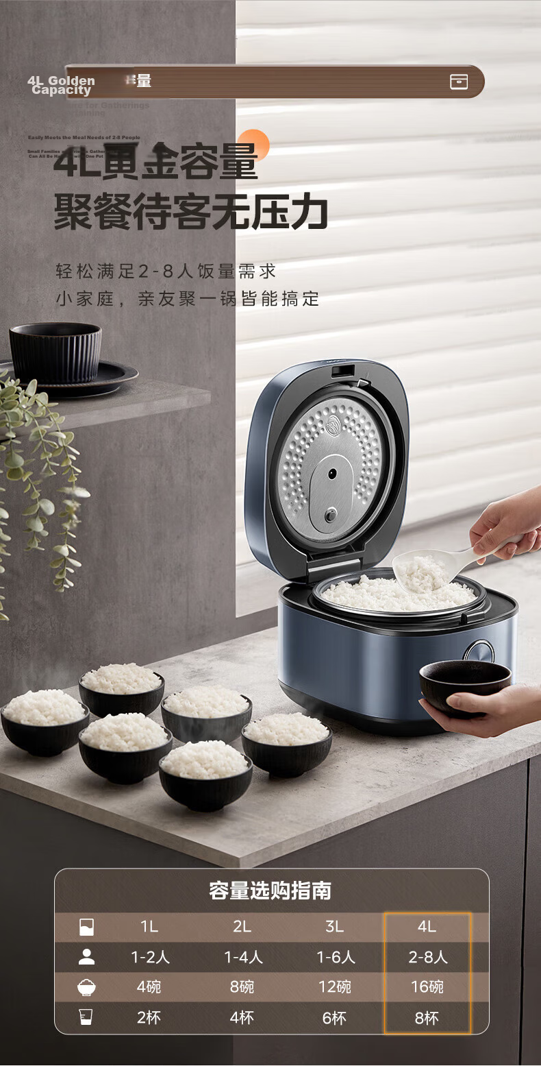 Midea 4L Rice Cooker with Silver Diamond Inner Pot, 11 Preset Menus, Smart Multifunctional Rice Cooker, High Power Rice Pot MB-RE473 (3-4 People) 13