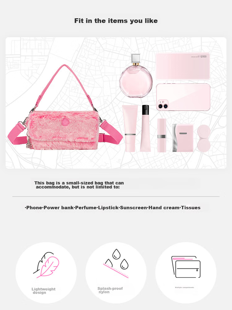 Kipling Fashion Trend ARAS Valentine's Day Pink Women's Shoulder Bag Birthday Gift Crossbody Bag 3