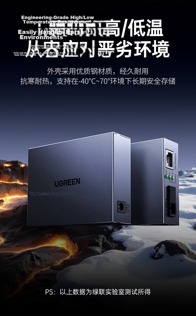 Ugreen Gigabit Fiber Optic Transceiver Single-mode Single-fiber Optical Converter Surge Protection Fiber to Ethernet Network Monitoring SC 20KM Adaptive Pair 35387 16