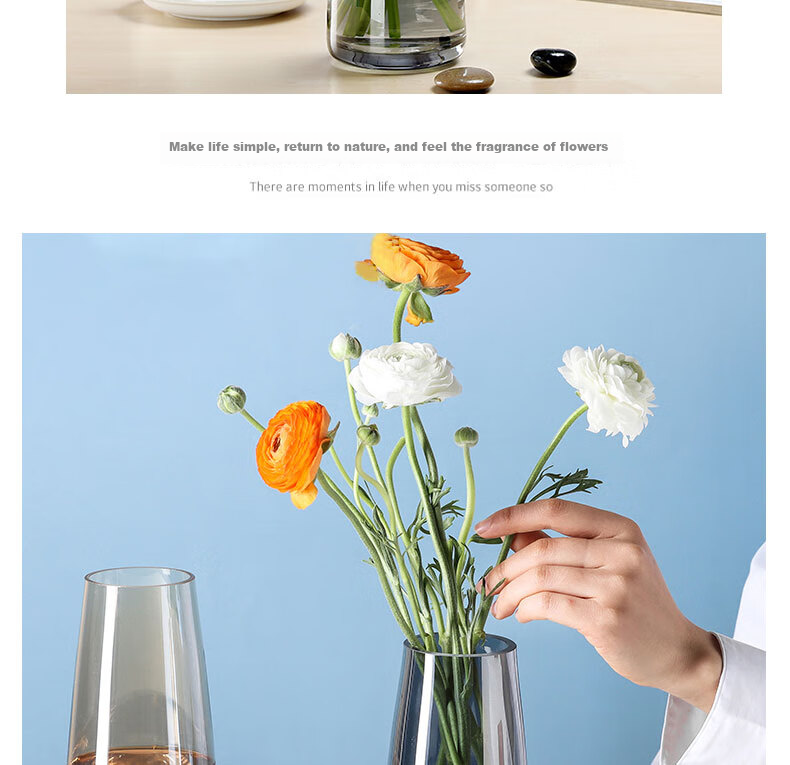 Shengshi Taibao Glass Vase Transparent Water Plant Container Flower Arrangement Vase Living Room Table Smoke Gray 22cm 6