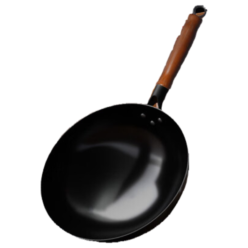 Mengchuang Iron Wok Non-Coated Household Cast Iron Stir Fry Pan Healthy Non-Stick Compatible with Induction Cooker and Gas Stove Pre-Seasoned