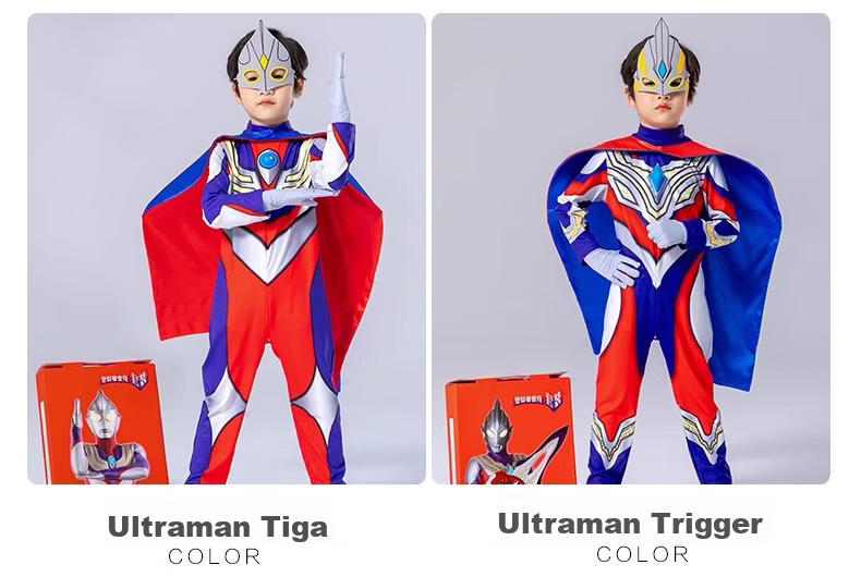 ULTRAMAN Official Golden Zero Ultraman Costume Jumpsuit 130cm Gift Box with Eye Mask, Gloves, Chest Light, and Cape 10