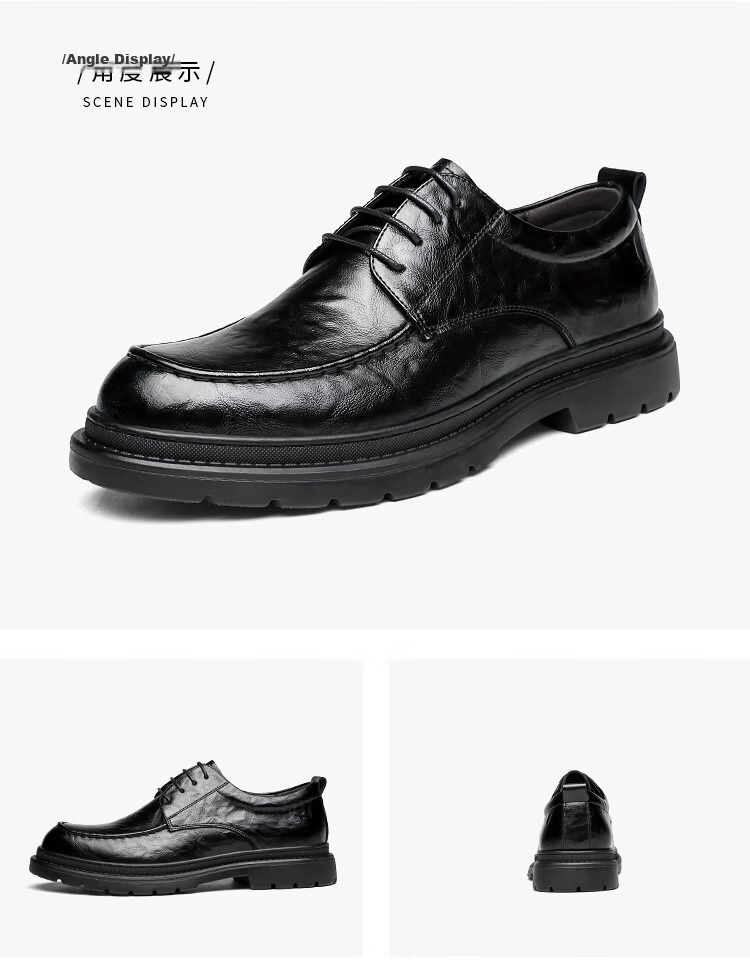 CARTELO British Men's Formal Leather Shoes, Breathable Classic Business Low-Top Thick-Soled Leather Shoes for Men, 9908 Black Height-Increasing Size 44 20