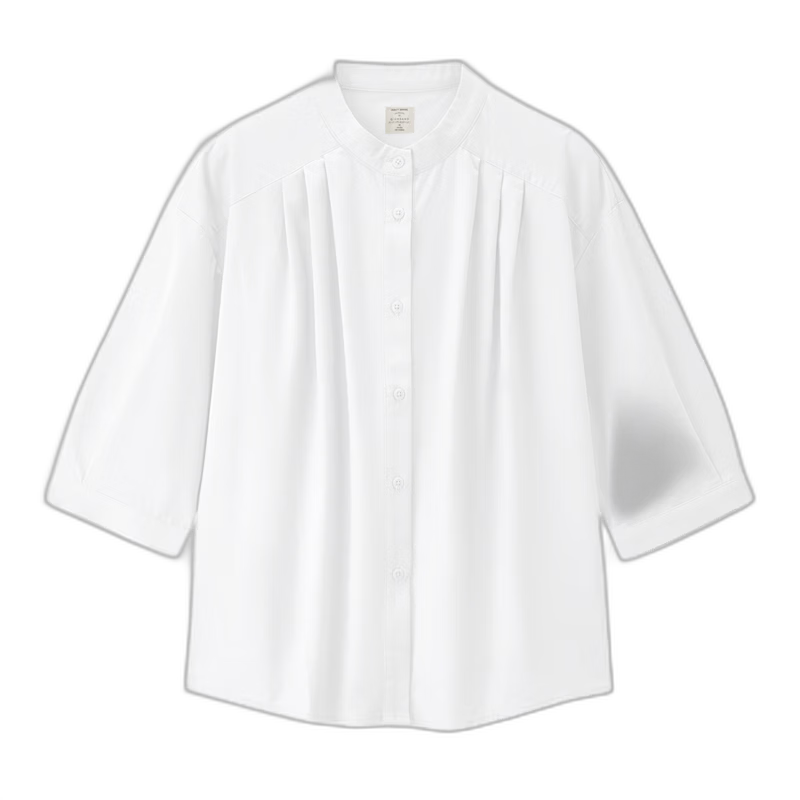 Giordano Intellectual Style Women's New Pure Cotton Loose Stand Collar Mid Sleeve Minimalist Shirt 05345870