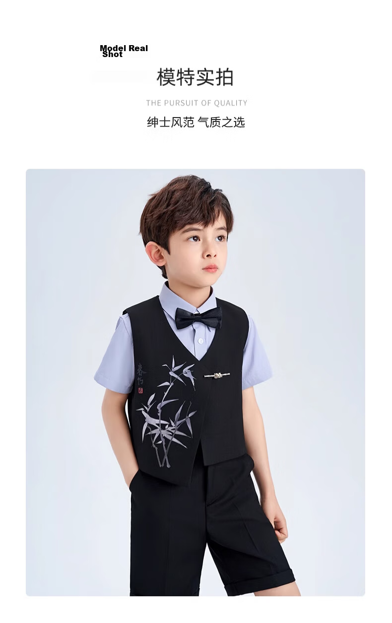 ROMON Boys' Suit Set Graduation Performance Host New Chinese Style Children's Formal Wear Black 140 20