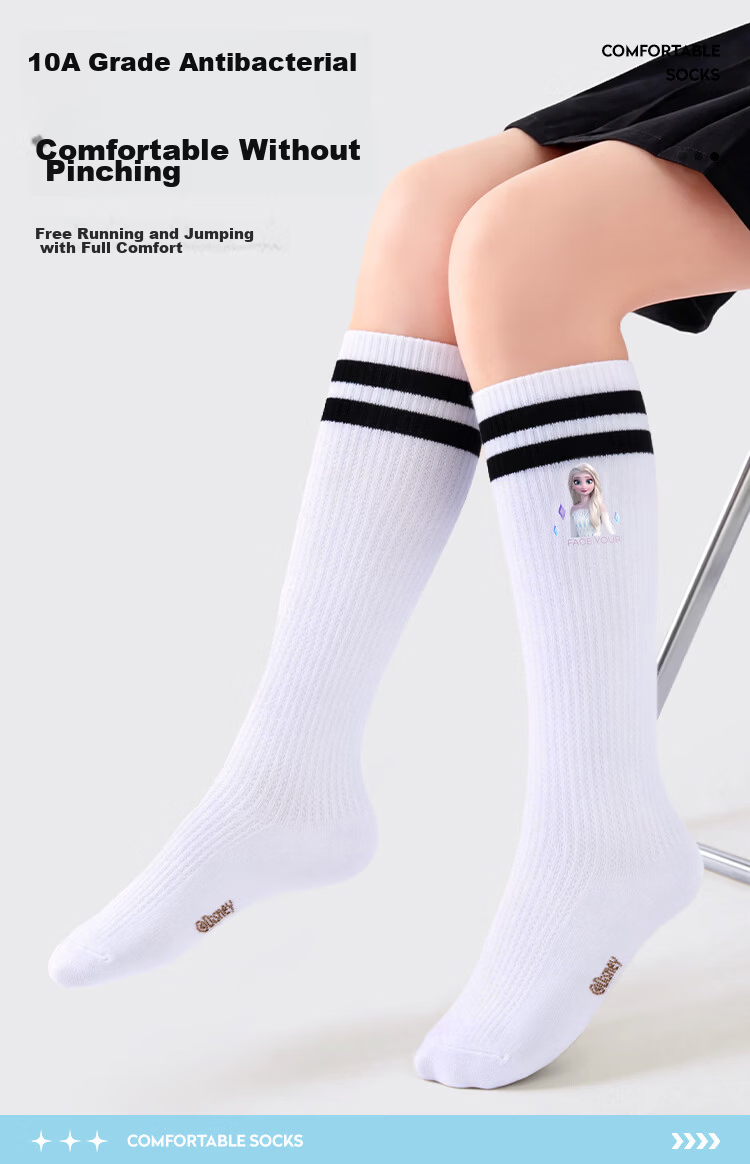 Disney Kids Long Tube Socks Summer Thin White Mid-Calf Socks Class A Mesh Socks Girls Elsa Princess 3-Pack M 1