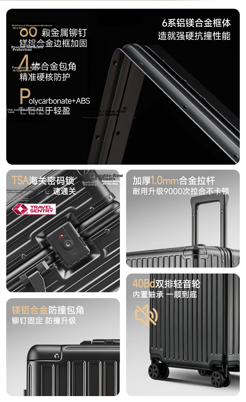 Pierre Cardin Luggage, Unisex Spinner Wheels, Aluminum Frame Trolley Case, Large Capacity Suitcase for Students And Women, 20-Inch Carry-On with Combination Lock 4