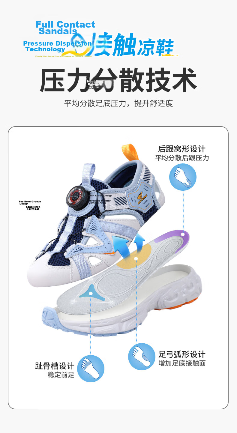 DR·KONG Summer Open-Toe Sandals Lightweight Outdoor Breathable Slip-On Button Kids Sandals Blue/Grey Size 30 13