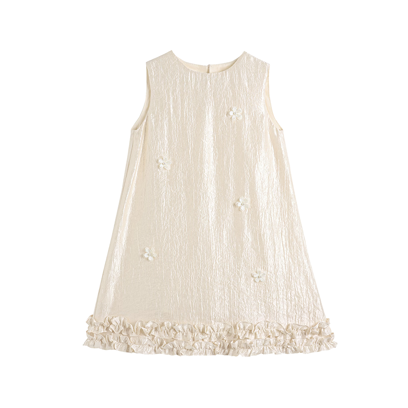 CHANZUIGOU Girls' Tencel Satin Dress 2026 Summer New Ruffled Hem High-End Formal Dress