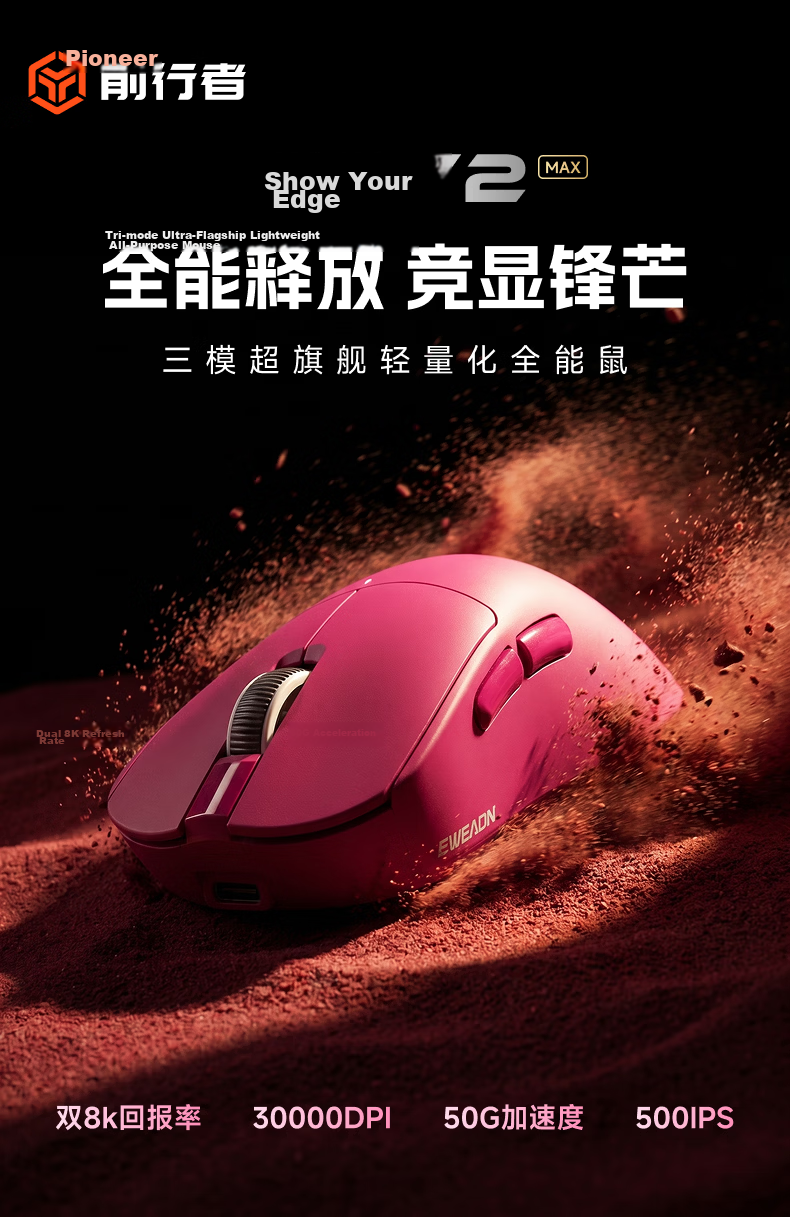 EWEADN E7V2Max Wireless Mouse Wired Bluetooth Tri-Mode Gaming Office Macro Programmable Rechargeable Lightweight Ergonomic Computer Laptop 1