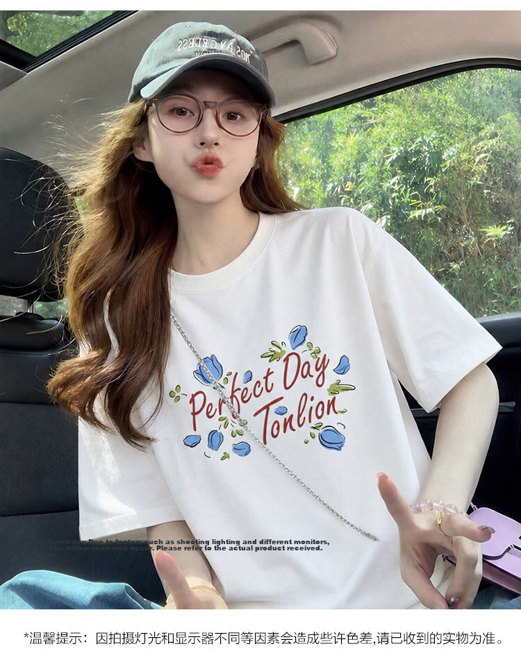 TonLion 2026 Summer Women's Graphic Short Sleeve T-Shirt Casual Fashion Versatile Minimalist Premium Women's Trendy T-Shirt 6