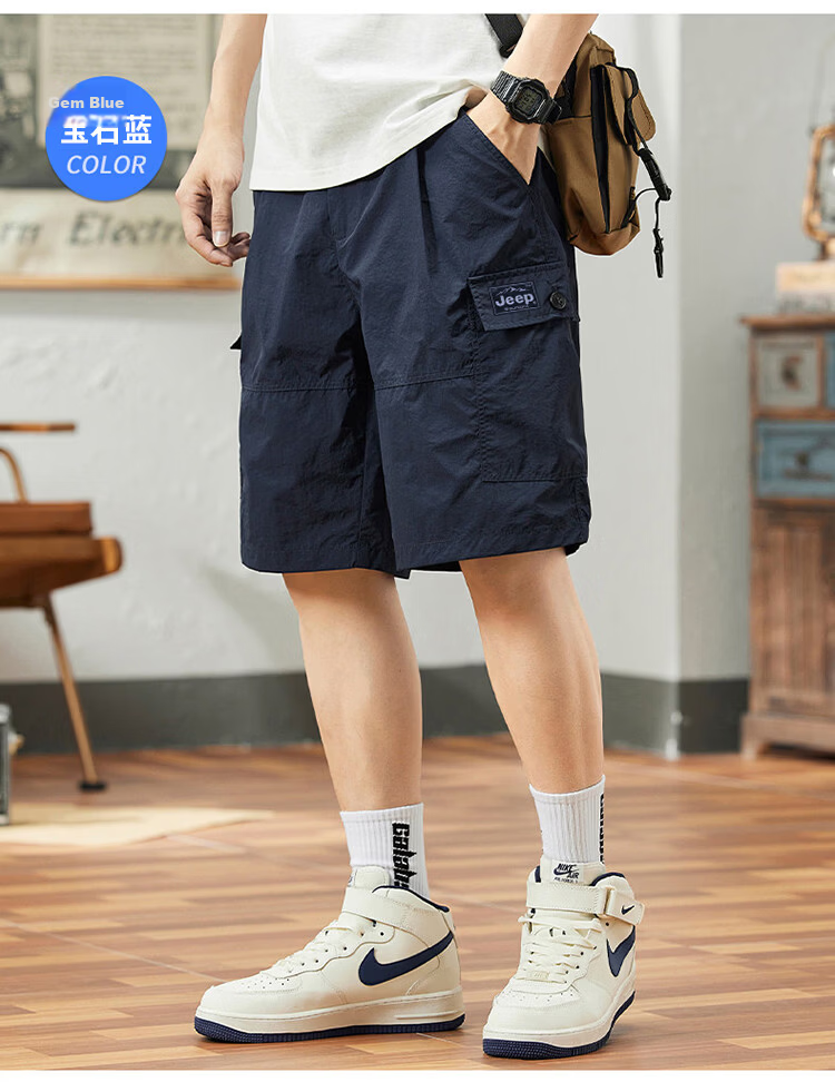 JEEP Men's Summer American Style Ice Silk Cargo Loose Straight Five-Point Shorts Khaki 31 19