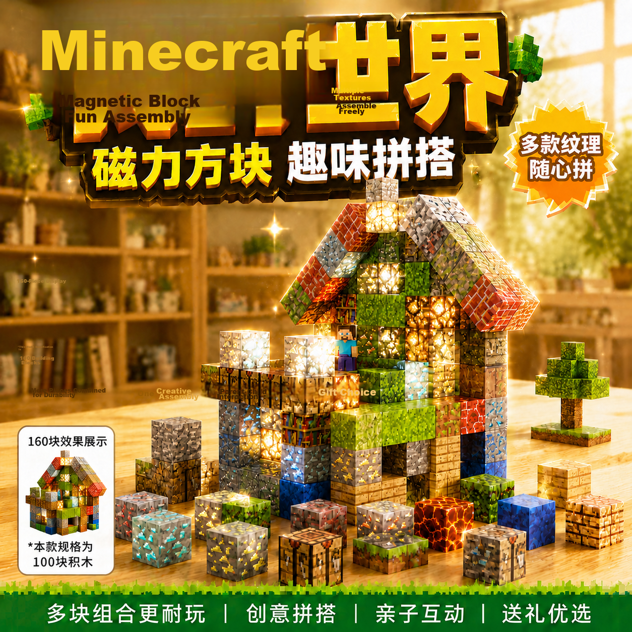 Kazhi Star Minecraft Magnetic Building Blocks Construction Toy for Kids Boys and Girls Ages 3-10 Birthday Gift 1