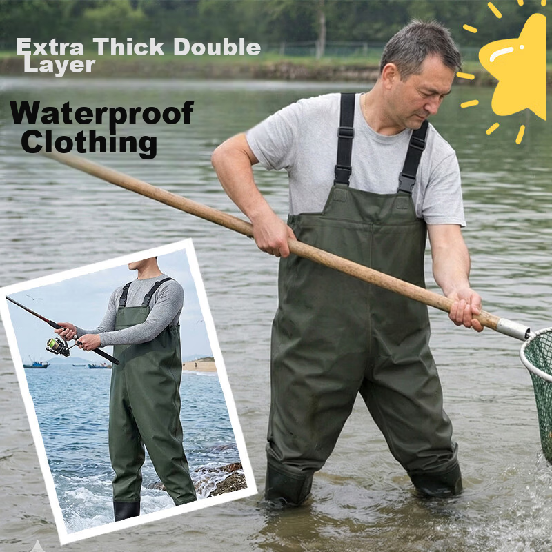 FOOTOPPO Adult Waterproof Rain Boots Wading Suit One-Piece Water Play Bib Pants Water Pants Water Gear Waterproof Rain Pants