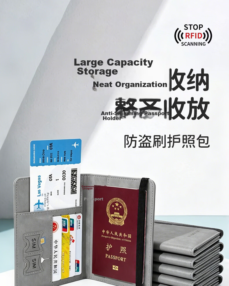 JOYTOUR Passport Holder Storage Wallet Anti-Theft Card Protection Case Coin Purse Bank Card Holder Portable Travel Gray 1