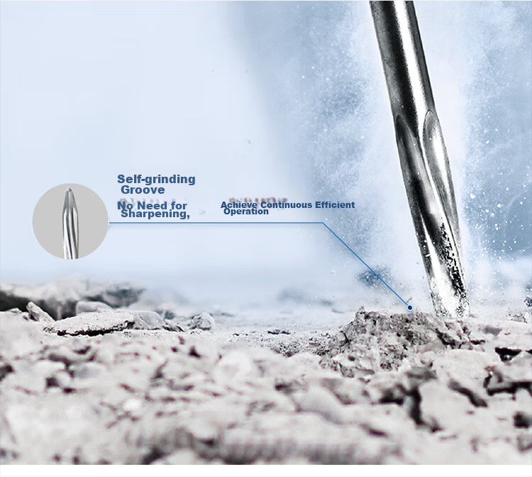 BOSCH Four-Groove Pointed Chisel with Round Handle, Two-Groove Two-Slot Concrete Drill for Demolition and Grooving (1 Piece) 250mm 2