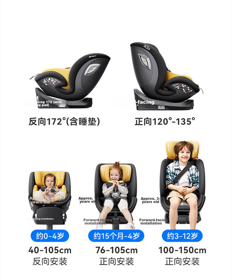 Osann Germany Children's Car Seat Starship Smart Edition 3rd Generation 0-12 Years Infant Car Seat Adjustable Sitting and Reclining 18