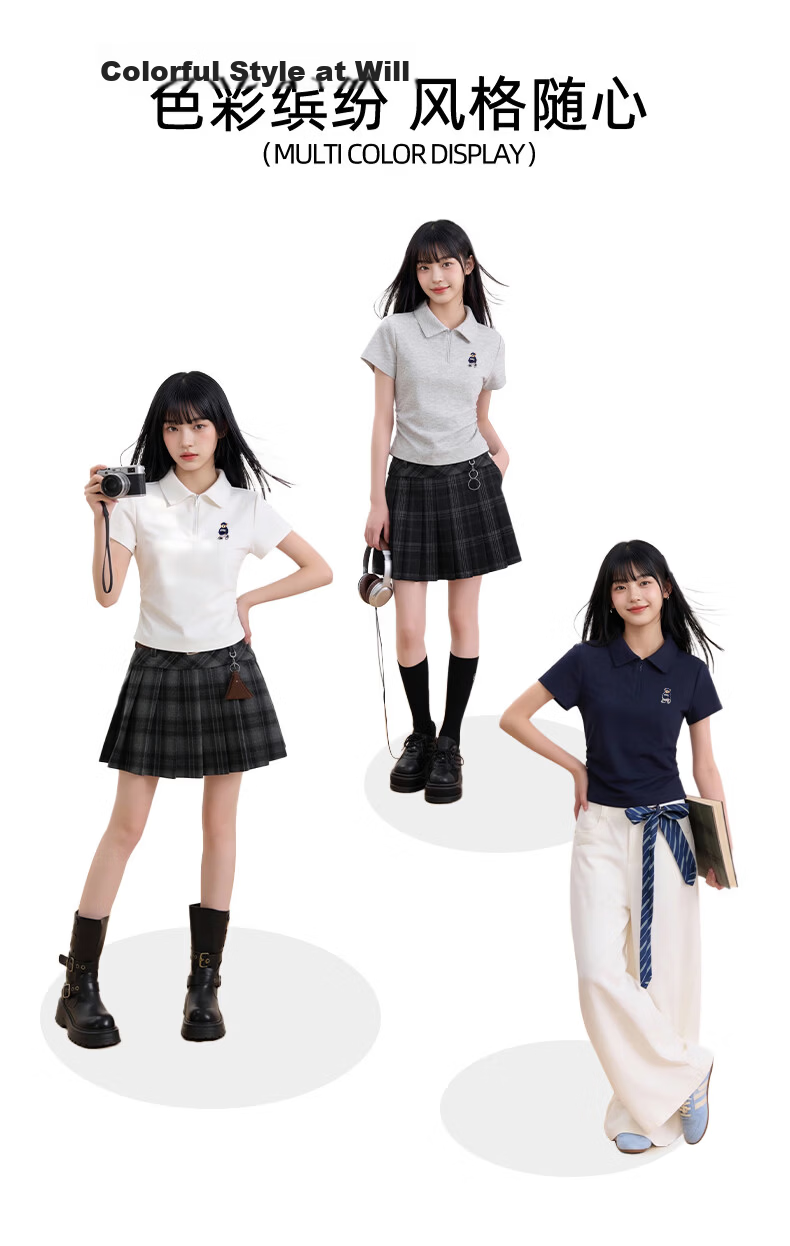 SPAO Bear Polo Collar Short Sleeve T-Shirt Women 2026 Summer Slim Fit Slimming College Style Commuter Petite Short Top 8