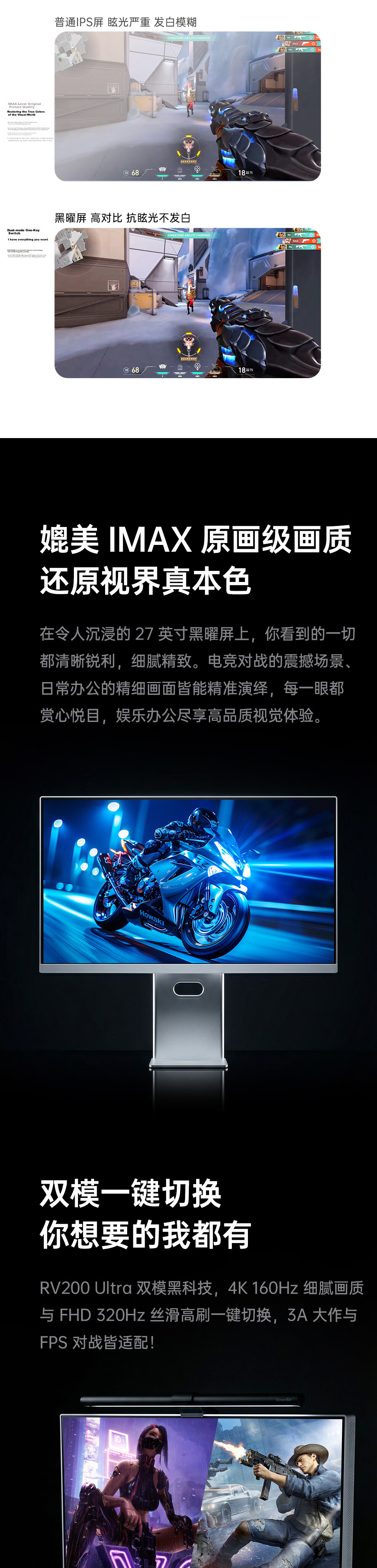 RICH VISION 27-inch IPS Gaming 4K 160Hz Dual-Mode 320Hz Obsidian Mirror Screen Adjustable Type-C 90W Eye-Care Monitor RV200 Ultra 4