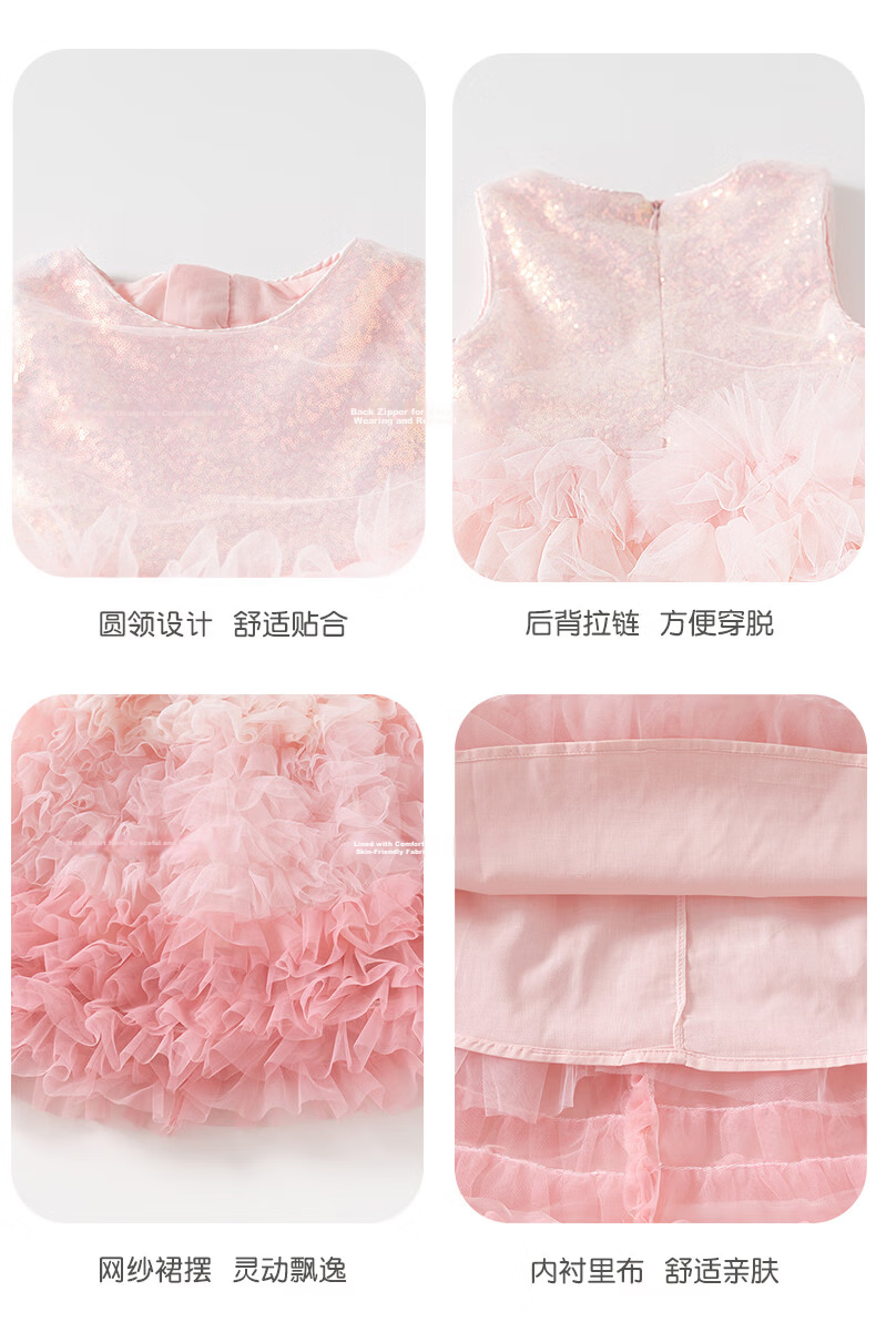 VOONLIE Girls Summer Dress Pink Gradient Princess Dress Baby Sweet Birthday Dress Summer 5