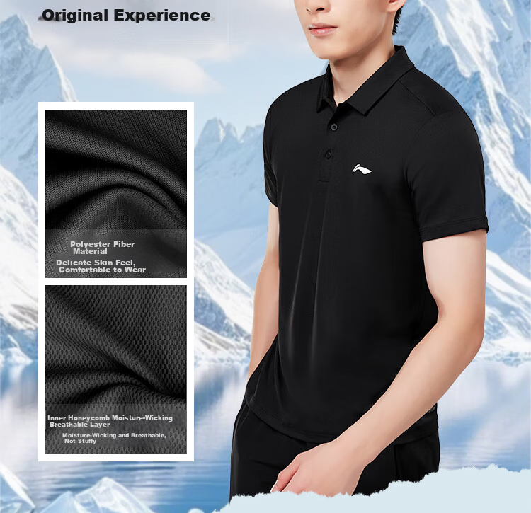LI-NING Men's Short Sleeve Polo Shirt Breathable Moisture-Wicking Sports Casual Fashion Tee 4