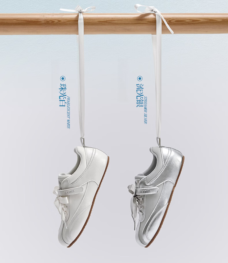 CAMEL Ribbon Thin Sole Derby Shoes Women Retro Casual Ballet Style Sneakers L26A255054 Silver Size 40 3