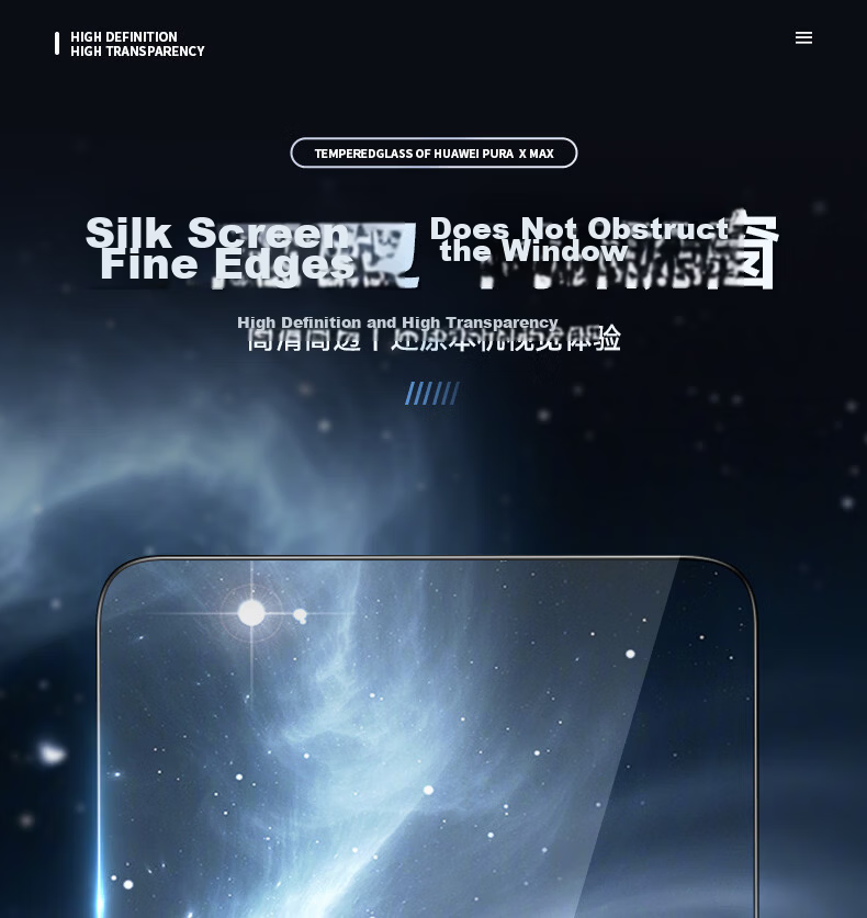 BLUEO Huawei PuraXmax Tempered Glass Screen Protector HD Anti-Drop Scratch-Resistant Protective Film 15