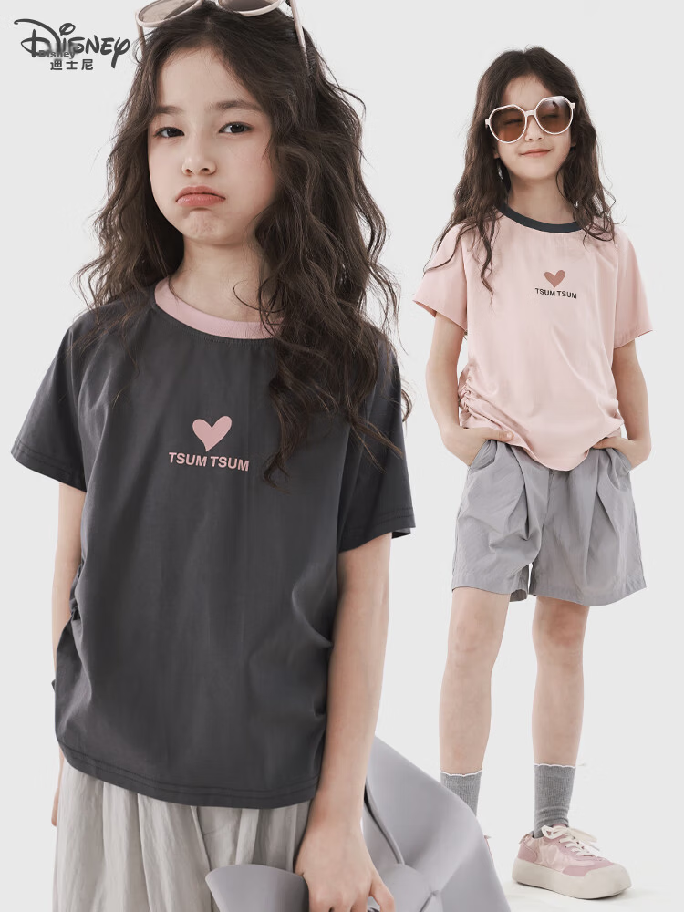 Disney Girls' Short Sleeve T-Shirt Summer Lightweight Stylish Children's Top Base Shirt Fashion Parent-Child Back 241208 Light Purple 160 1