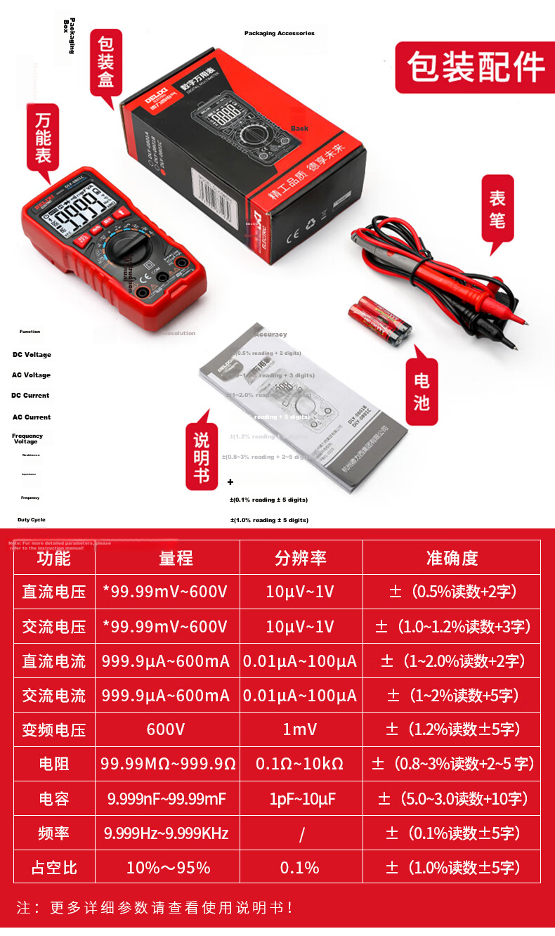 DELIXI ELECTRIC Digital Multimeter Backlit Portable High-Precision Universal Meter Electrician Household Ammeter Smart Burn-Proof 25