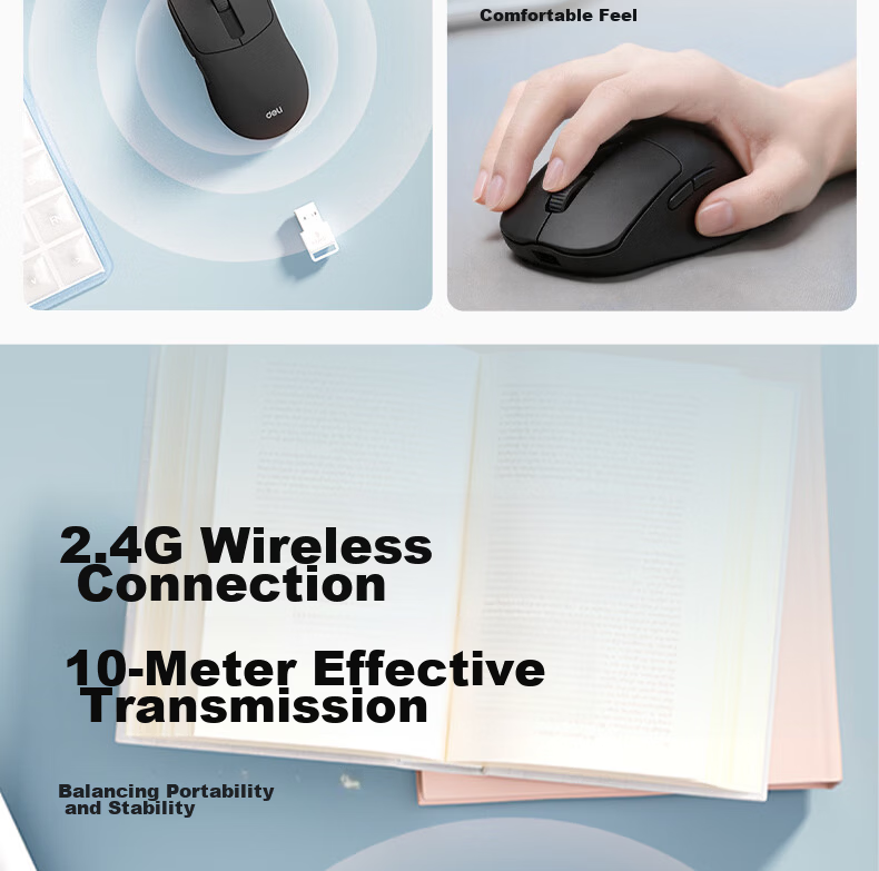 Deli Wireless Mouse Rechargeable Lightweight Ergonomic Portable Office Mouse for Laptop Desktop All-in-One 10000DPI Black LN30 4