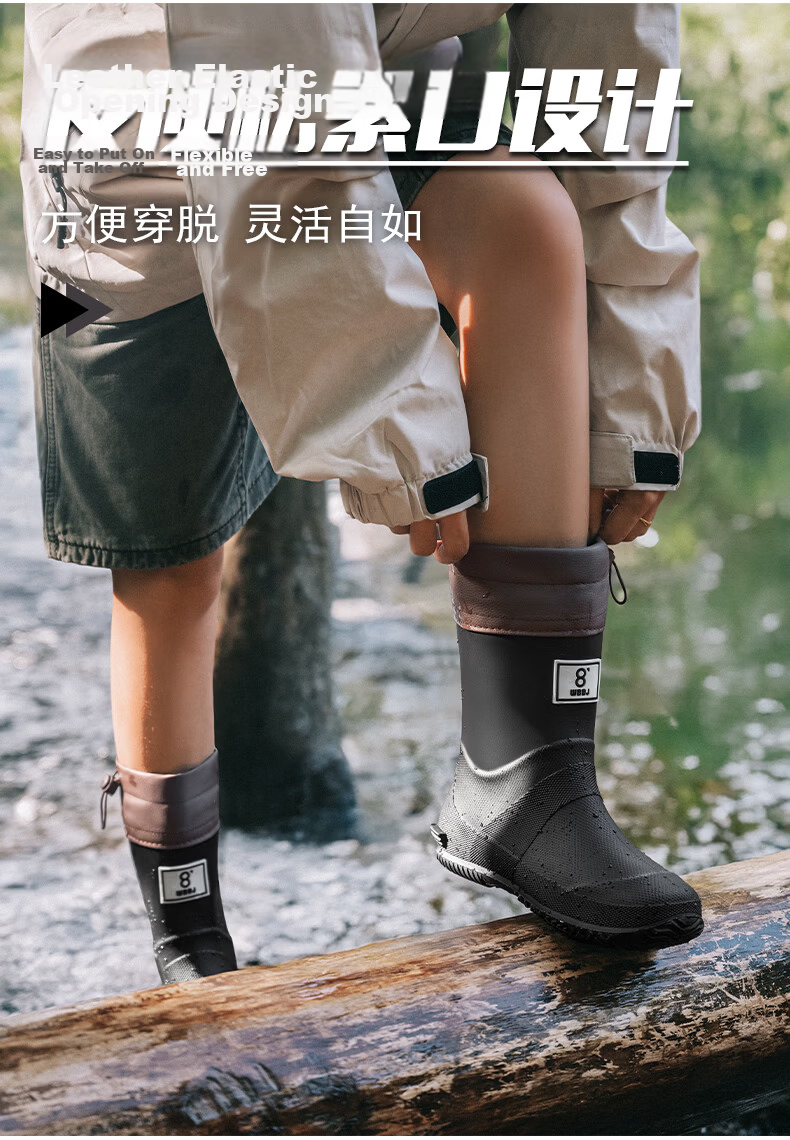 KINGLOVOUN Women's Rain Boots 2026 New Fashion Mid-Calf Waterproof Slip-Resistant Rubber Shoes Black Size 38-39 4