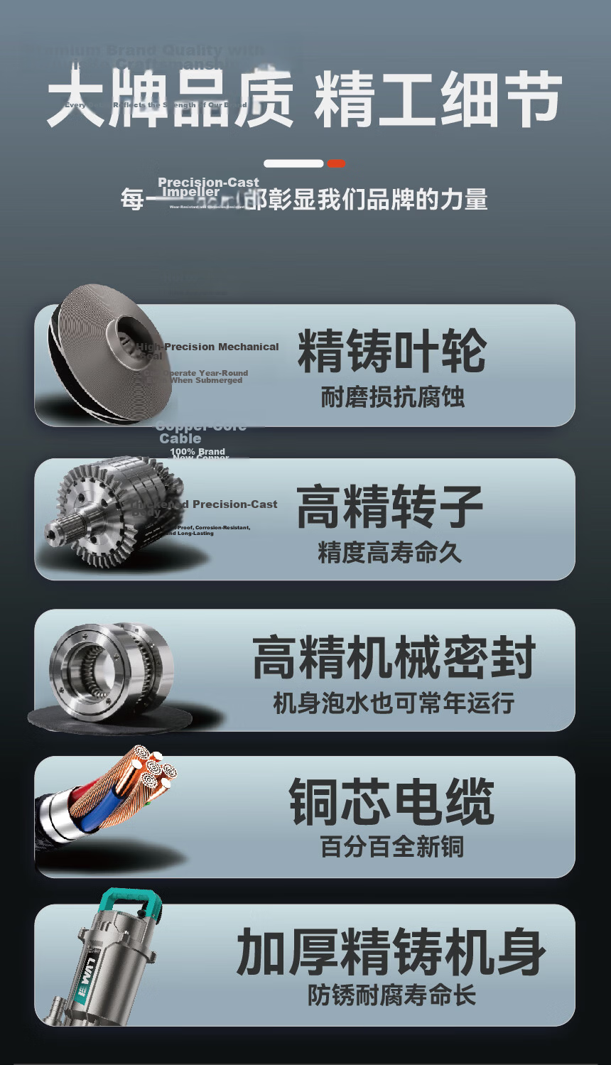 Lumei Submersible Pump 220V High Lift Large Flow Water Pump for Home Rural Farmland Irrigation Sewage and Clean Water Well Pump 23