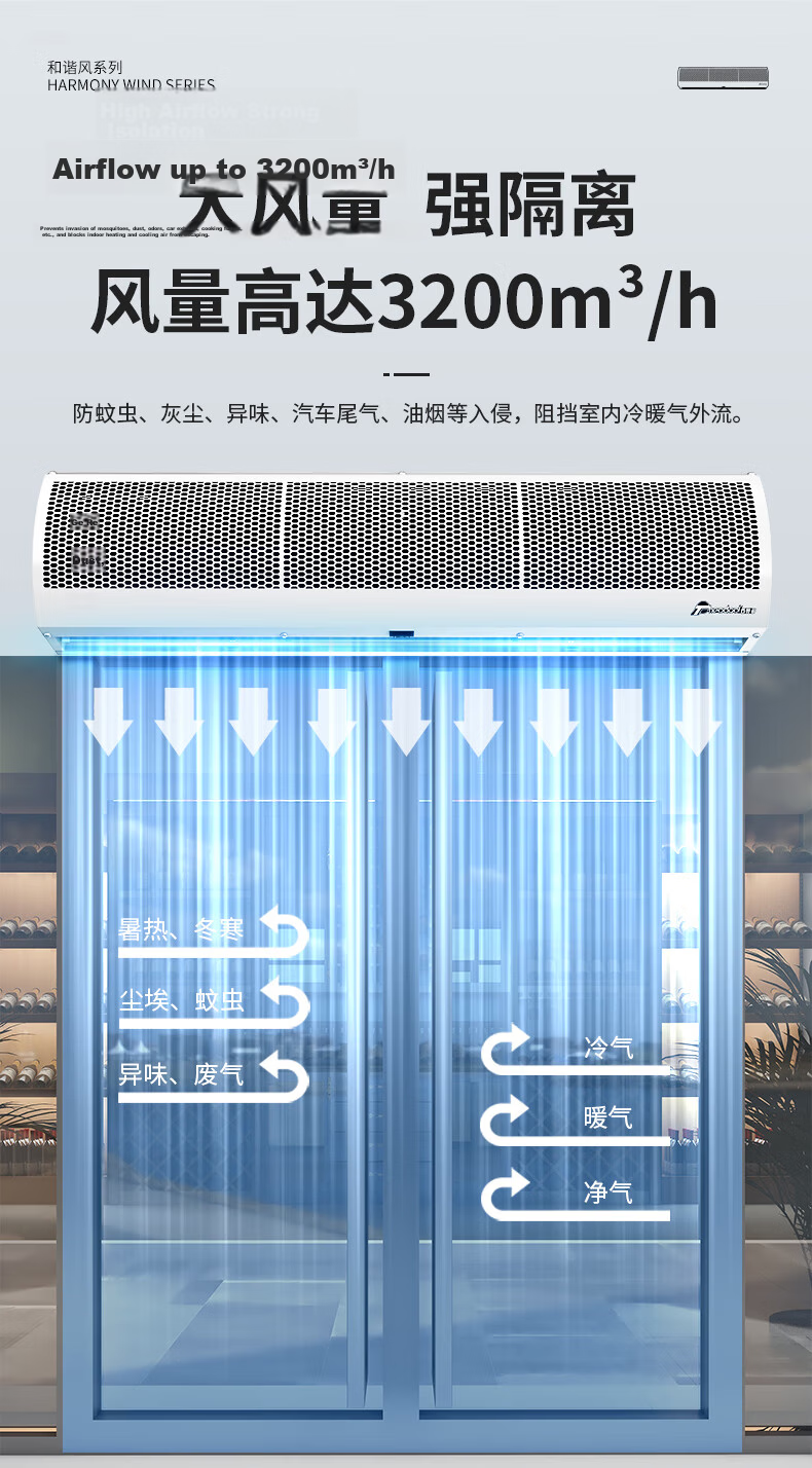 Theodore Commercial Hotel Air Curtain Insect-Proof Magnetic Linkage High Air Volume Wind Screen Door Curtain Machine 4