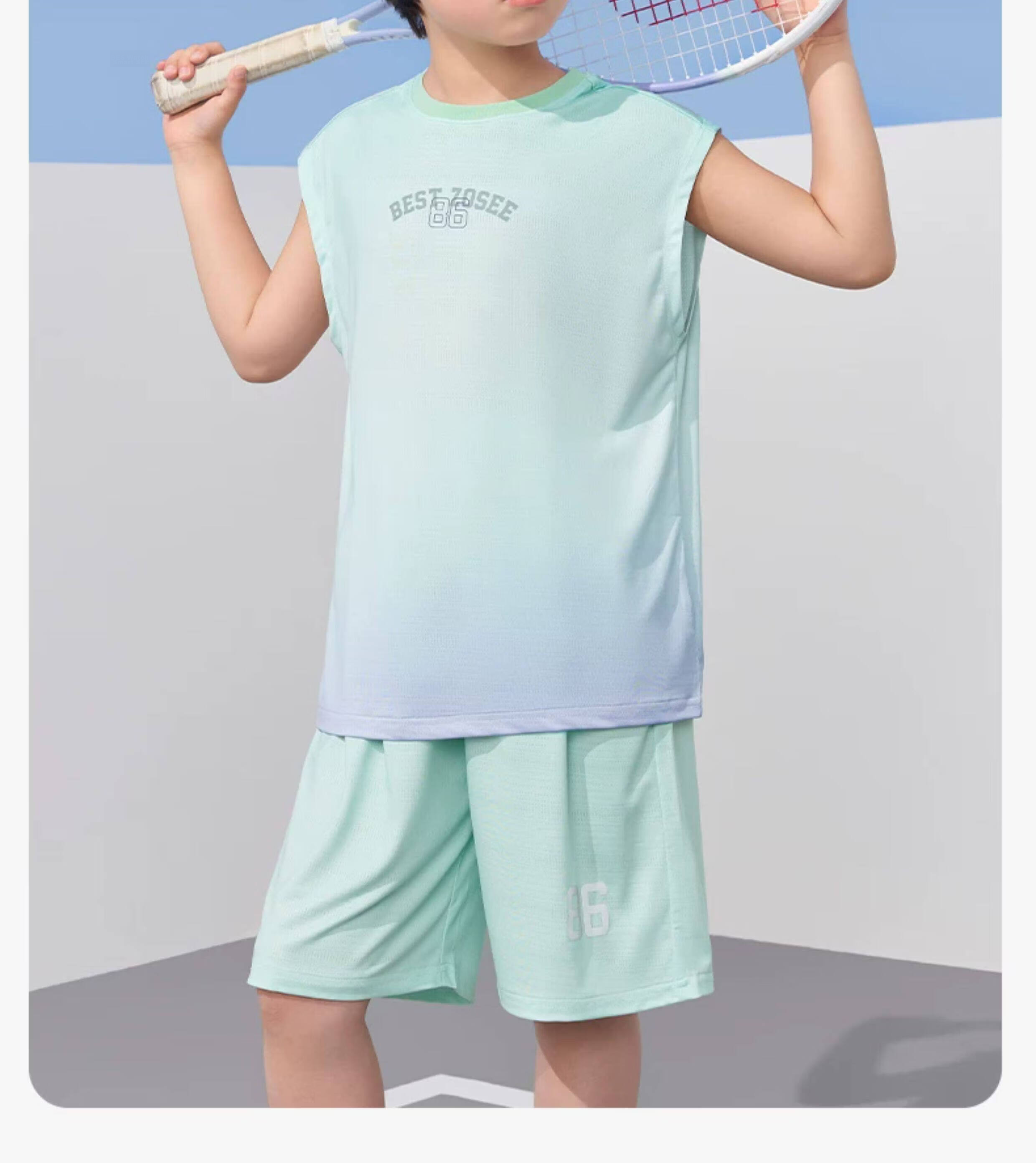 Zuoxi Boys' Summer Outfit Set, 2026 New Style Children's Short-Sleeve Set, Quick-Dry Sports Two-Piece Suit for Summer, Blue, Size 160 34