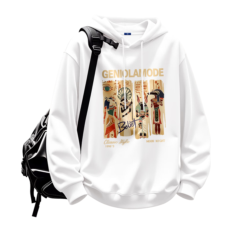 GENIOLAMODE Men's Hoodie, Spring American Retro Trendy Casual Versatile Jacket, White, XL