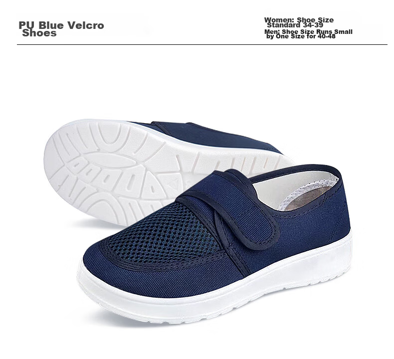 Mulang Anti-Static Velcro Single Mesh Shoes Breathable Dustproof Cleanroom Electronic Factory Work Shoes Thickened Soft Sole Navy Blue PU Sole Velcro Single Mesh Shoes Size 40 19