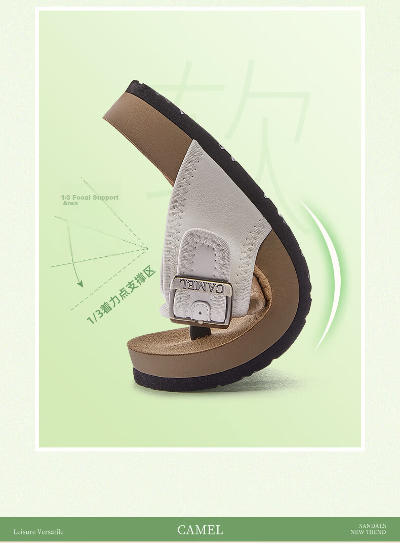 CAMEL Women's Beach Sandals Simple Casual Toe-Post Buckle Birkenstock Style L26M504036 Off-White 37 8