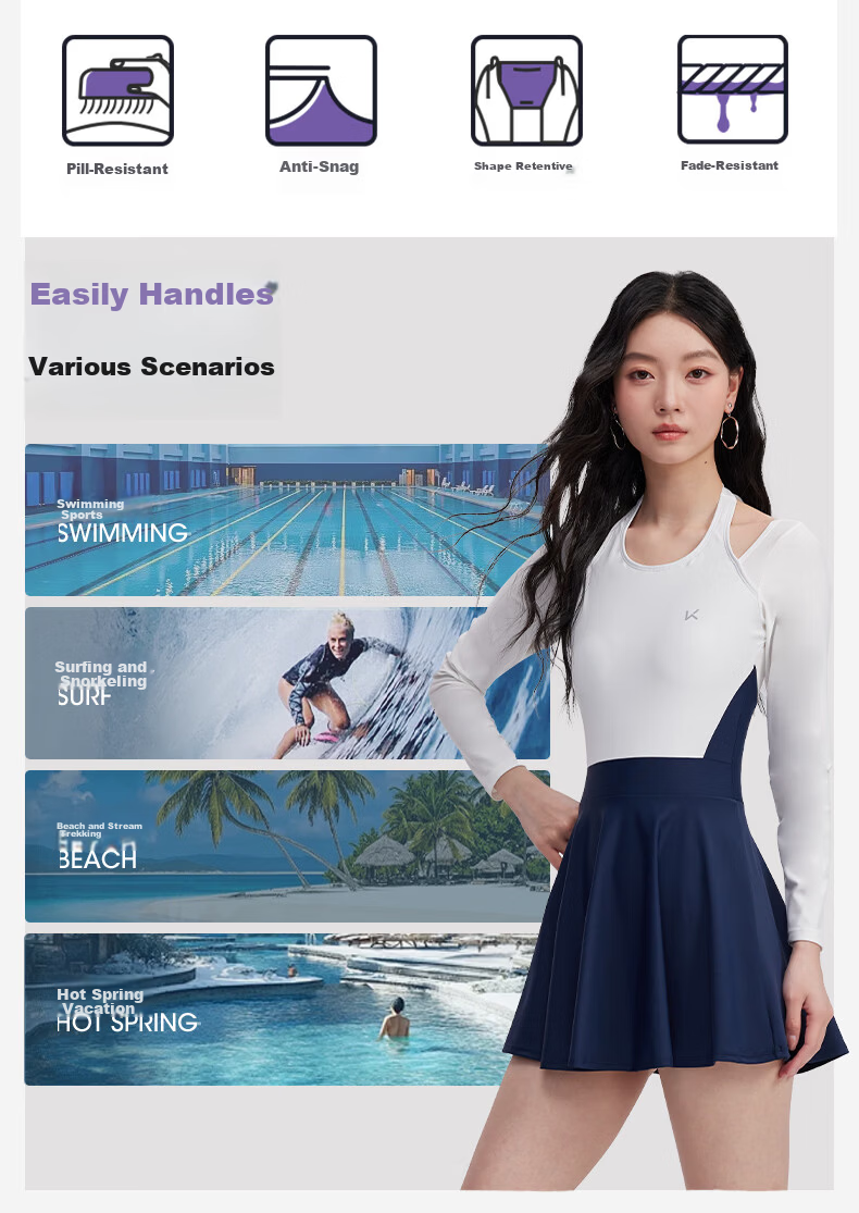 Keep Women's One-Piece Skirted Conservative Slimming Tummy Control Professional Training Swimsuit Blue and White Colorblock L 15