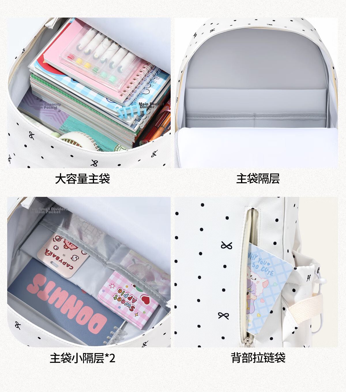 Warrior High-Value Girls' School Backpack Polka Dot College Style Lightweight Large Capacity Travel Bag for Middle and High School Students 10