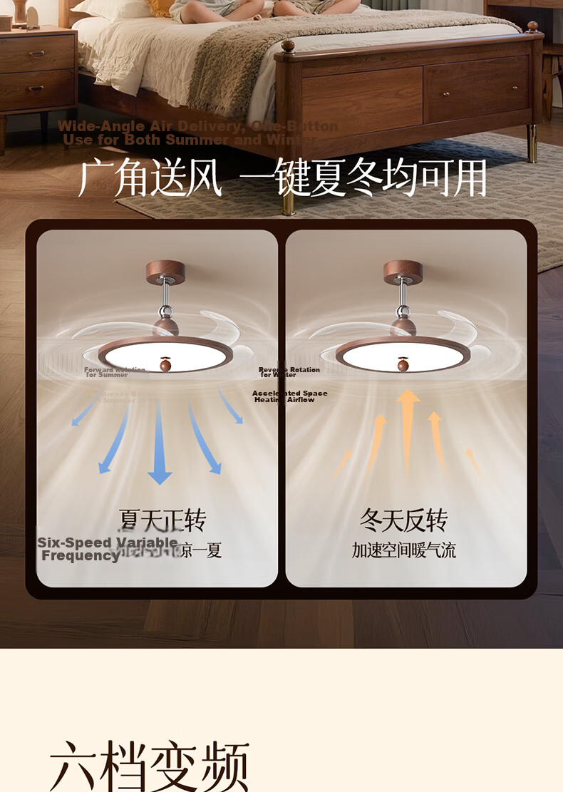 Kuka Invisible Ceiling Fan Light for Living Room and Dining Room Silent Fan Light Vintage Rod Style - Offline Voice Control [Installation Included] 16