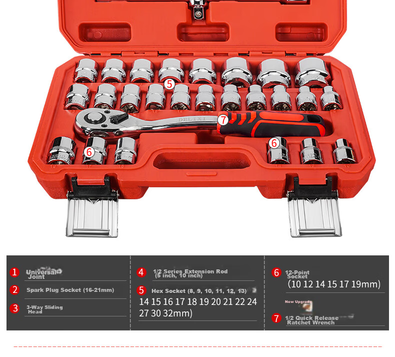 Delixi Auto Repair Tool Set Socket Wrench Ratchet Car Maintenance Combination Repair Box Multifunctional Mini Ratchet 9