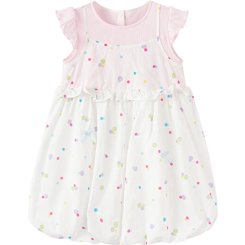 Balabala Kids Dress Baby Girl Dress 2026 Summer Fake Two-Piece Flower Bud Skirt Sweet and Cute