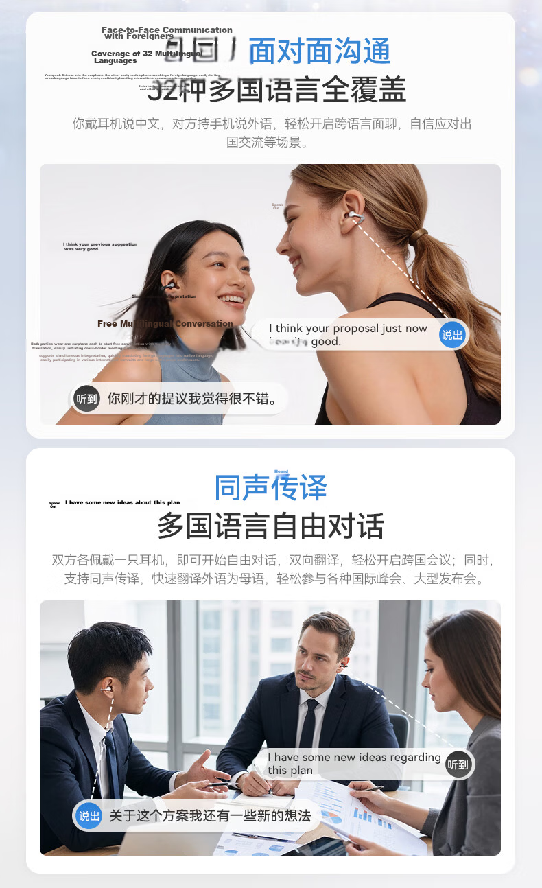 Moxin [Zero Sensation Wear | True AI Interaction] Clip-on Noise Cancelling Bluetooth Earphones Open-type True Wireless Long Battery Life Sports Gaming Call Compatible with Apple Huawei White 10