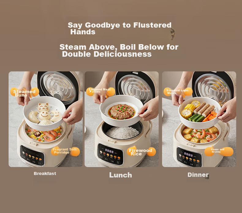 Triangle Brand Creamy Mini Steamer Electric Rice Cooker 2L Low-Sugar Small Rice Cooker for 1-2 People Smart Appointment Cooking Ceramic Non-Stick Inner Pot FD204-2511B 11