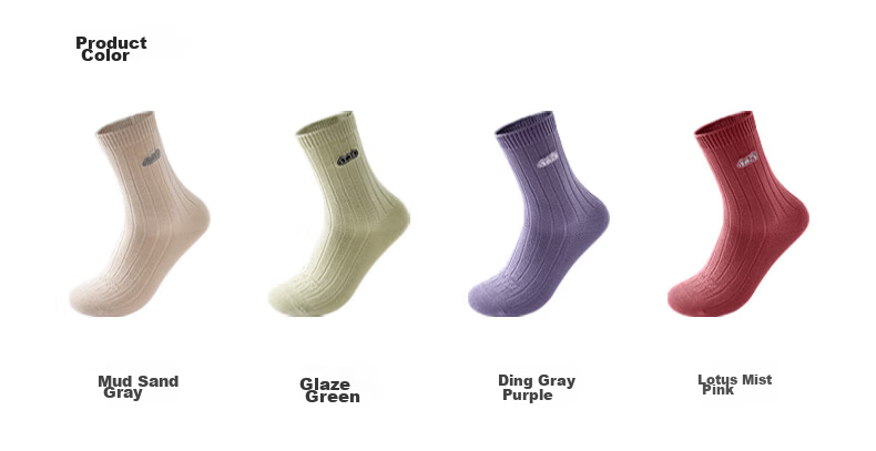 ANTA Women's Sports Socks Single or Double Pack Colorful Solid Comfortable Skin-friendly Combed Cotton Mid-calf Socks 2