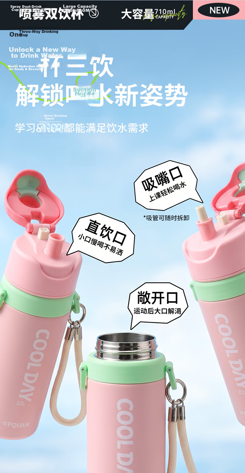 Sidomi Spray Water Cup Children's Insulated Cup 6-12 Years Student School Sports Water Bottle Summer Cooler 6